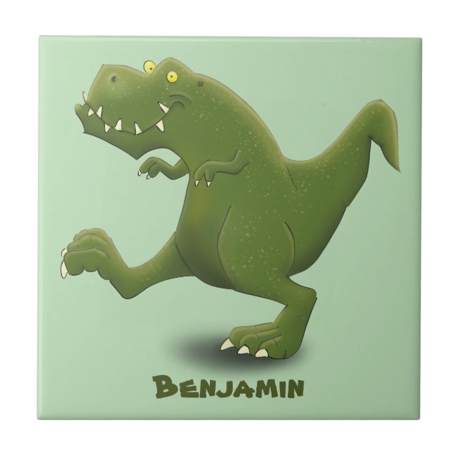 Funny T rex dinosaur cartoon humour Tile (Front)