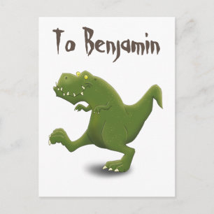 Funny t rex dinosaur cartoon illustration postcard
