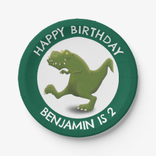 Funny t rex dinosaur cartoon personalised paper plate