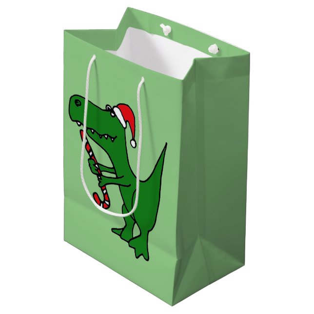 Funny T-rex Dinosaur Christmas Gift Bag (Front Angled)