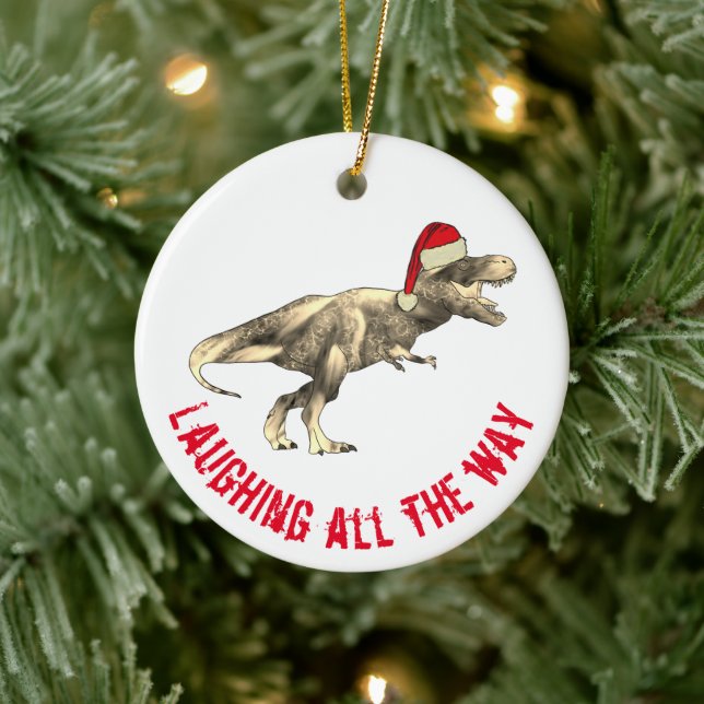 Funny T-Rex Dinosaur Christmas Quote Ceramic Tree Decoration (Tree)