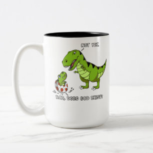 Funny T-Rex Dinosaur Dad Does God Exist Atheist Two-Tone Coffee Mug