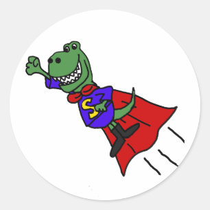 Funny T-rex Dinosaur Flying Superhero Classic Round Sticker