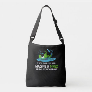 Funny T-Rex Dinosaur Hates Backstroke Swimming Crossbody Bag