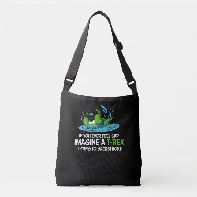 Funny T-Rex Dinosaur Hates Backstroke Swimming Crossbody Bag (Front)