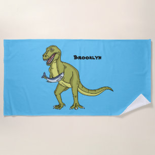 Funny T rex dinosaur illustration Beach Towel