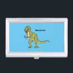 Funny T rex dinosaur illustration Business Card Holder<br><div class="desc">This T Rex is having fish for lunch! Drawn in fun illustration style.</div>