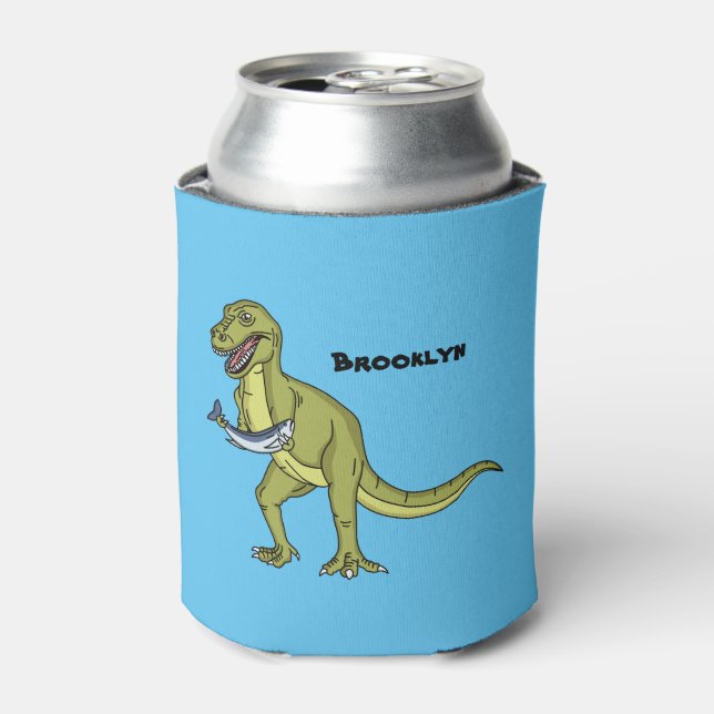 Funny T rex dinosaur illustration Can Cooler (Can Front)