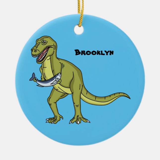 Funny T rex dinosaur illustration Ceramic Tree Decoration (Front)