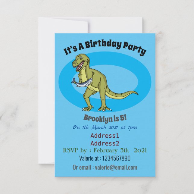 Funny T rex dinosaur illustration Invitation (Front)