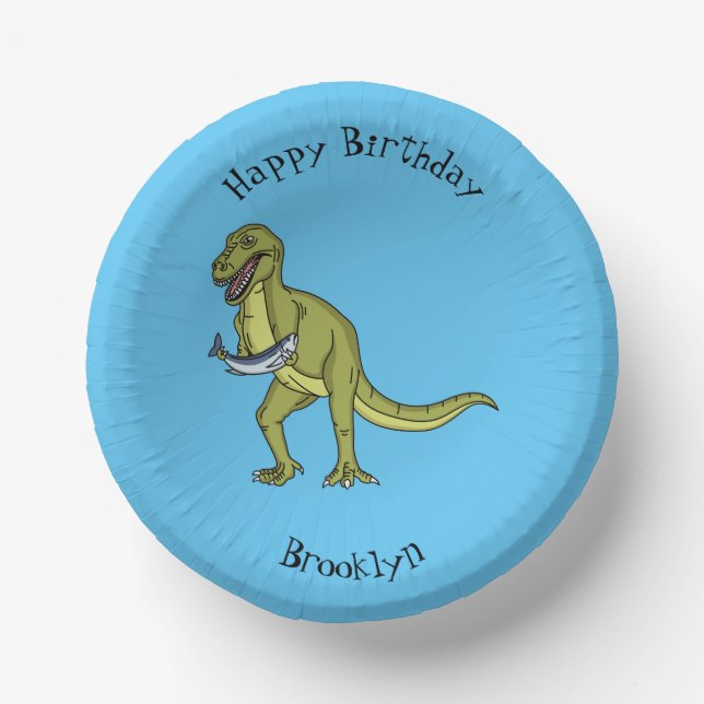 Funny T rex dinosaur illustration Paper Plate (Front)