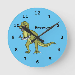 Funny T rex dinosaur illustration Round Clock