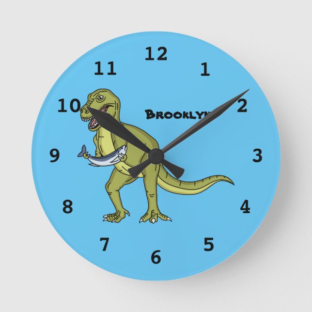 Funny T rex dinosaur illustration Round Clock (Front)