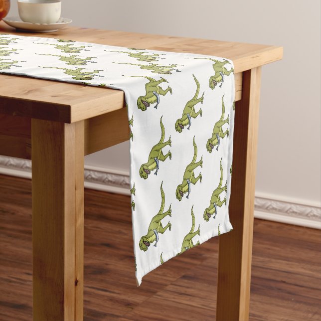 Funny T rex dinosaur illustration Short Table Runner (In Situ)