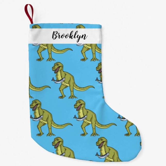 Funny T rex dinosaur illustration Small Christmas Stocking (Front)