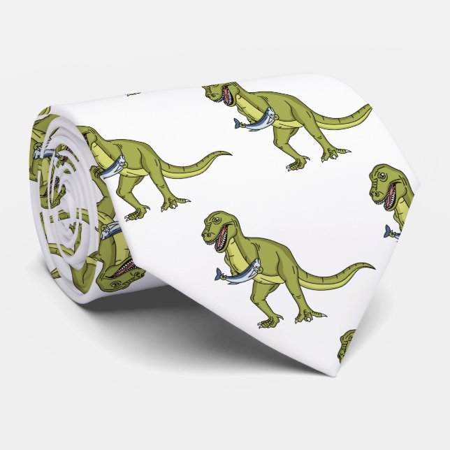 Funny T rex dinosaur illustration Tie (Rolled)