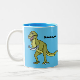 Funny T rex dinosaur illustration Two-Tone Coffee Mug