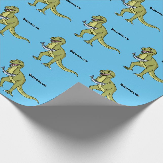 Funny T rex dinosaur illustration Wrapping Paper (Corner)