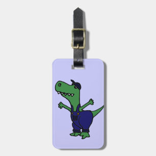 Funny T-rex Dinosaur in Overalls Luggage Tag