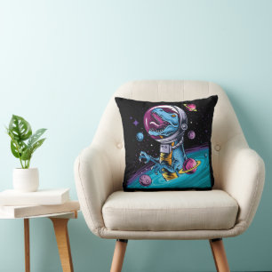 Funny T-Rex Dinosaur in Space Cushion