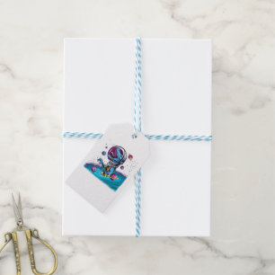Funny T-Rex Dinosaur in Space Gift Tags