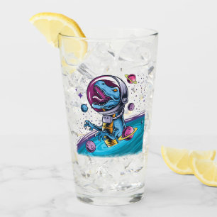 Funny T-Rex Dinosaur in Space Glass