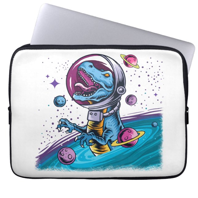Funny T-Rex Dinosaur in Space Laptop Sleeve (Front)