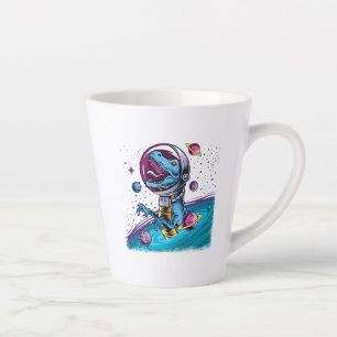 Funny T-Rex Dinosaur in Space Latte Mug