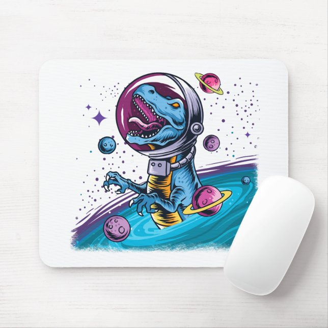 Funny T-Rex Dinosaur in Space Mouse Mat (With Mouse)