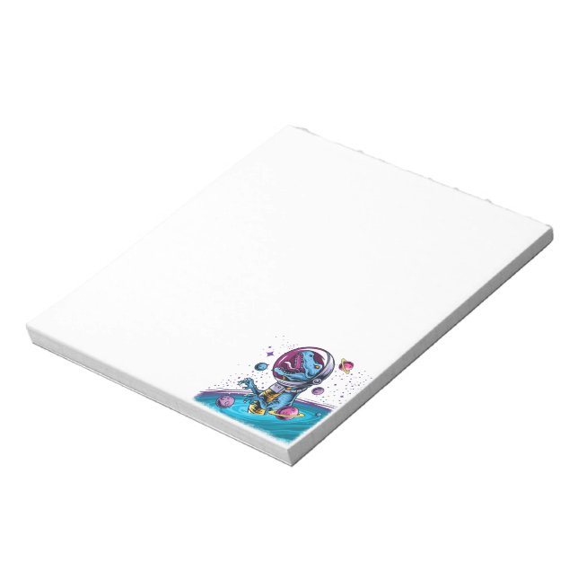 Funny T-Rex Dinosaur in Space Notepad (Rotated)