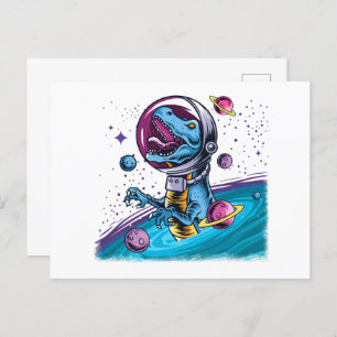 Funny T-Rex Dinosaur in Space Postcard