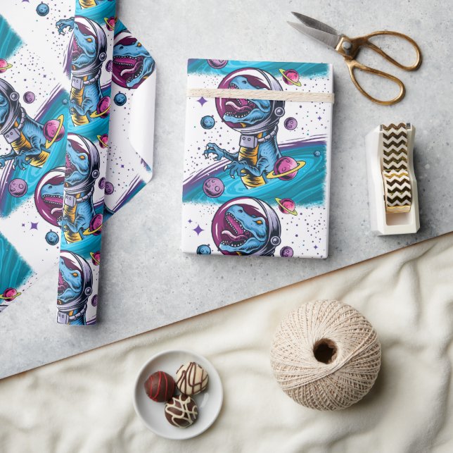 Funny T-Rex Dinosaur in Space Wrapping Paper (Crafts)