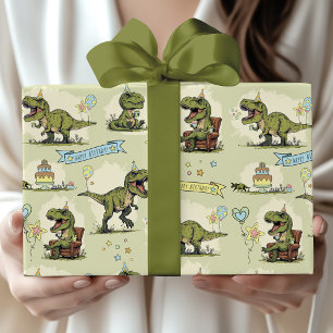 Funny T Rex Dinosaur Jurassic Boy Birthday Party Wrapping Paper