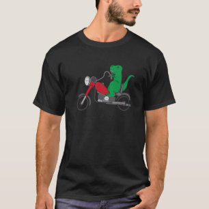 Funny T-Rex Dinosaur On Red Motorcycle Dino Biker  T-Shirt