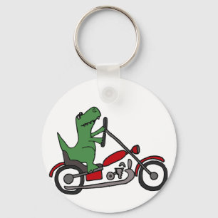 Funny T-rex Dinosaur on Red Motorcycle Key Ring