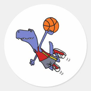Funny T-rex Dinosaur Playing Basketball Classic Round Sticker