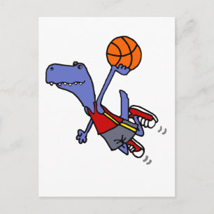 Funny T-rex Dinosaur Playing Basketball Postcard