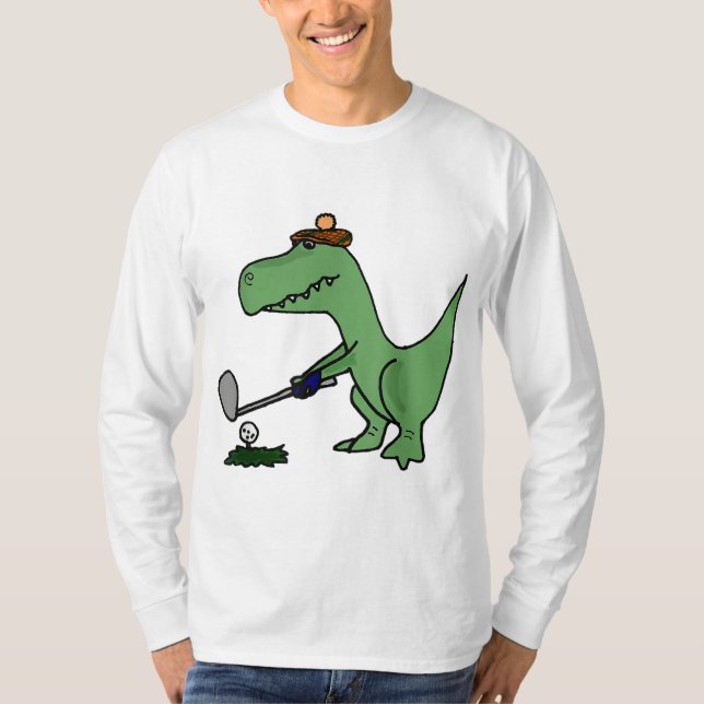 Funny T Rex Dinosaur Playing Golf T-Shirt (Front)