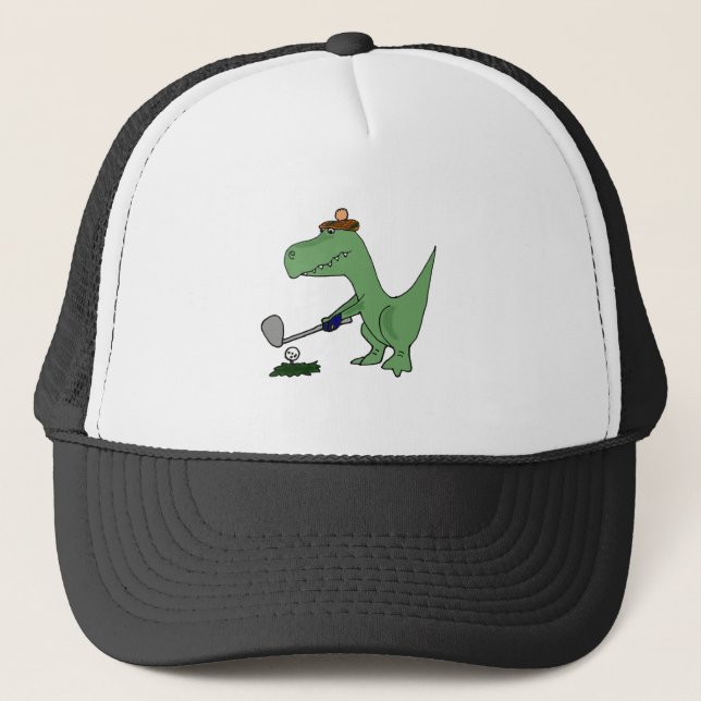 Funny T-Rex Dinosaur Playing Golf Trucker Hat (Front)