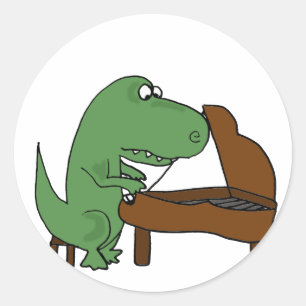 Funny T-Rex Dinosaur Playing Piano Classic Round Sticker