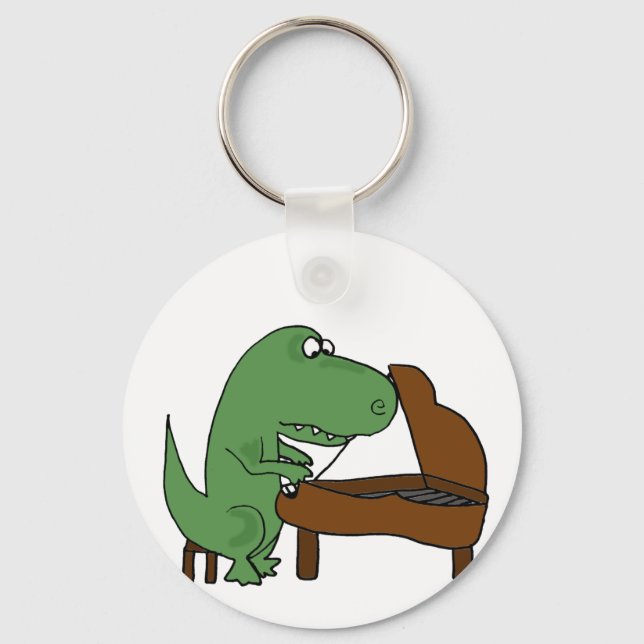Funny T-Rex Dinosaur Playing Piano Key Ring (Front)