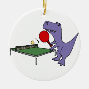 Funny T-Rex Dinosaur Playing Ping Pong Ceramic Tree Decoration