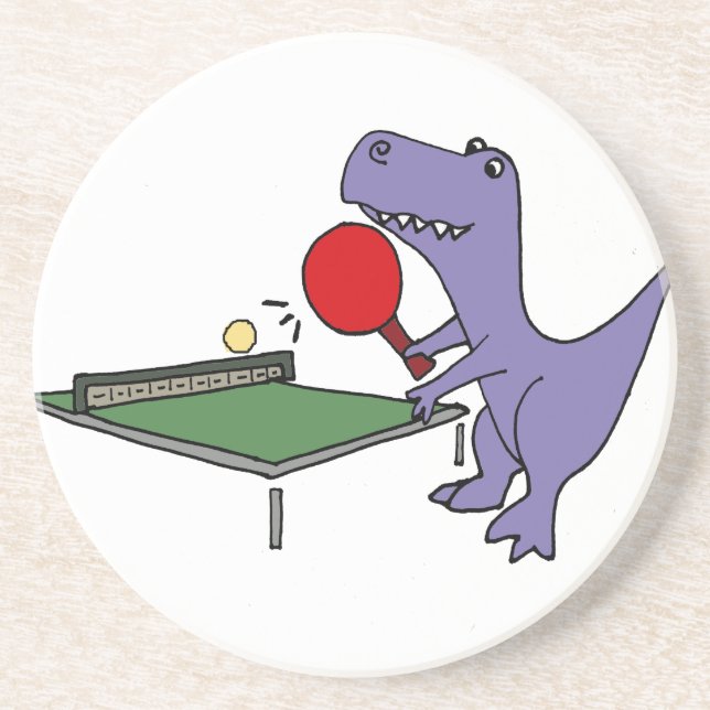 Funny T-Rex Dinosaur Playing Ping Pong Coaster (Front)