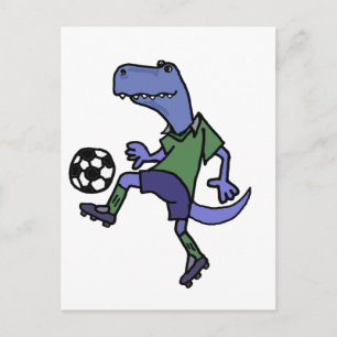 Funny T-rex Dinosaur Playing Soccer Cartoon Postcard