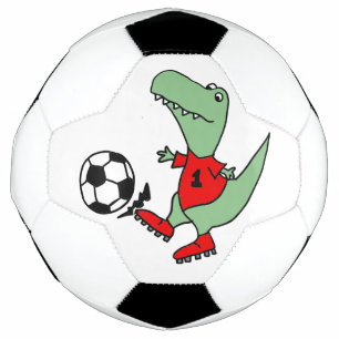 Funny T-rex Dinosaur Playing Soccer Football