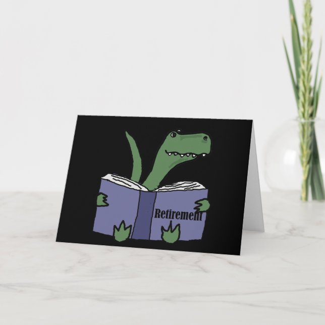 Funny T-rex Dinosaur Reading Retirement Book Card (Front)
