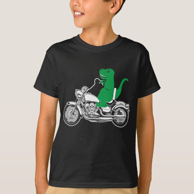 Funny T-Rex Dinosaur Ride Motorcycle T-Shirt (Front)