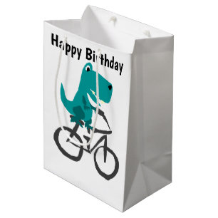 Funny T-rex Dinosaur Riding Bicycle Cartoon Medium Gift Bag