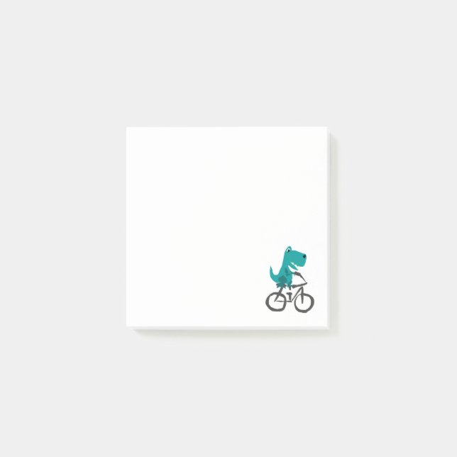 Funny T-rex Dinosaur Riding Bicycle Cartoon Post-it Notes (Front)