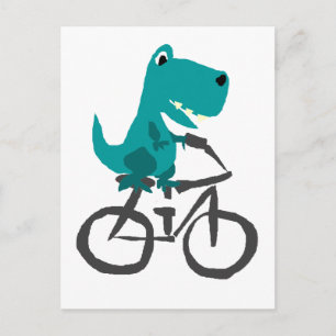 Funny T-rex Dinosaur Riding Bicycle Cartoon Postcard
